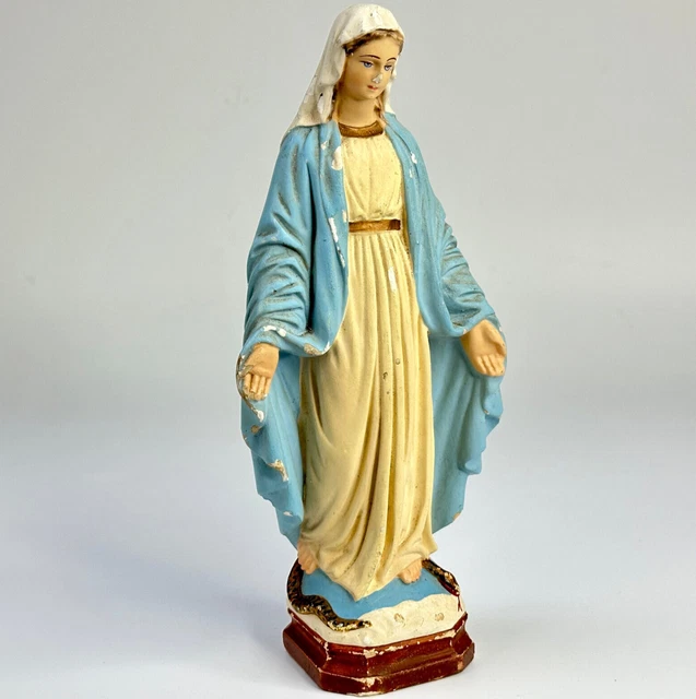 VINTAGE FRENCH VIRGIN Mary Our Lady of Miracles Religious Chalkware ...