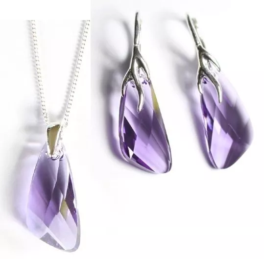 Silber 925 Schmuck-Set mit Swarovski® Kristallen Flügel Lila Violett Flieder