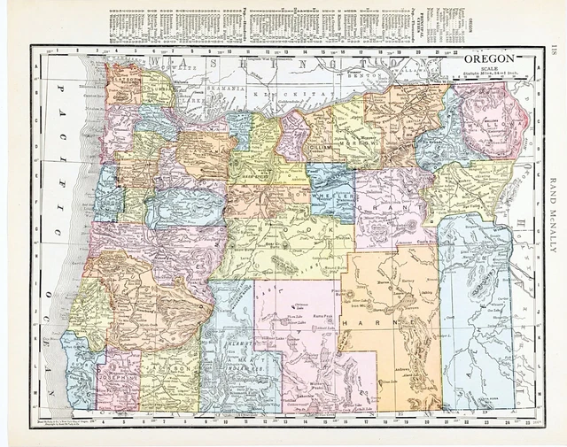 1916 Oregon Map Portland Klamath Roseburg Eugene Salem Medford Gresham Railroads