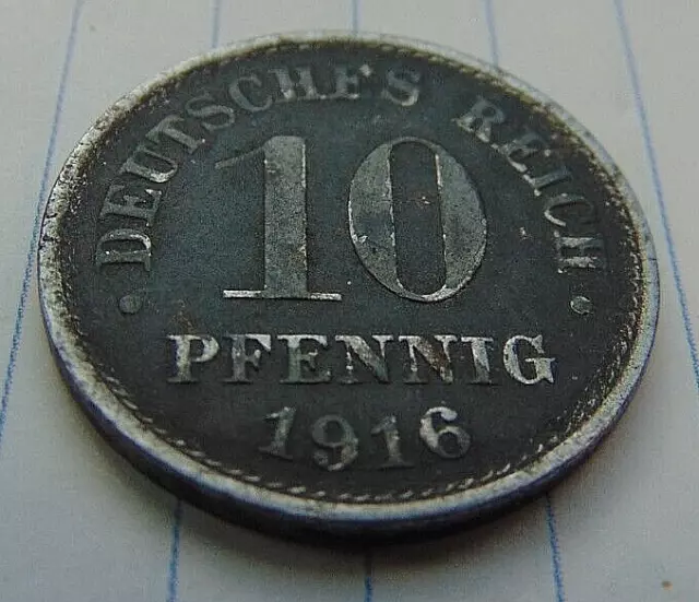 1916 Deutsches Reich 10 Pfennig 2. Weltkrieg Deutsches Reich Wilhelm II. Eisenmünze