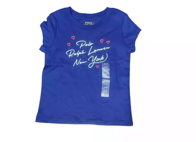 POLO RALPH LAUREN Blue Girls Cotton Logo Printed S/S Tee Shirt, Size 4/4T, NWOT