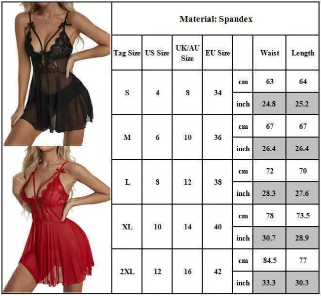 Women Sexy Lace Sheer Nightdress Negligee Chemise Nightie Nightgown Nightwear 3