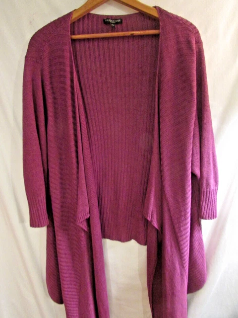 EILEEN FISHER Woman 2X Purple Linen Blend Draped Open Front Cardigan Sweater