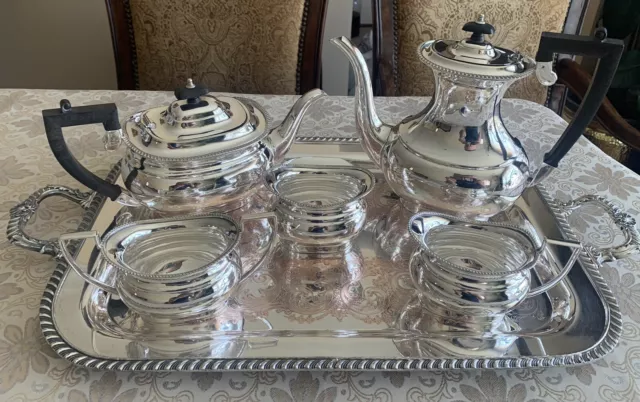 Antique 6pc Cheltenham England Silver Plate Tea Set with Tray.
