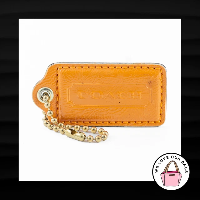 2.5" Large COACH ORANGE PATENT LEATHER BRASS KEY FOB BAG CHARM KEYCHAIN HANGTAG