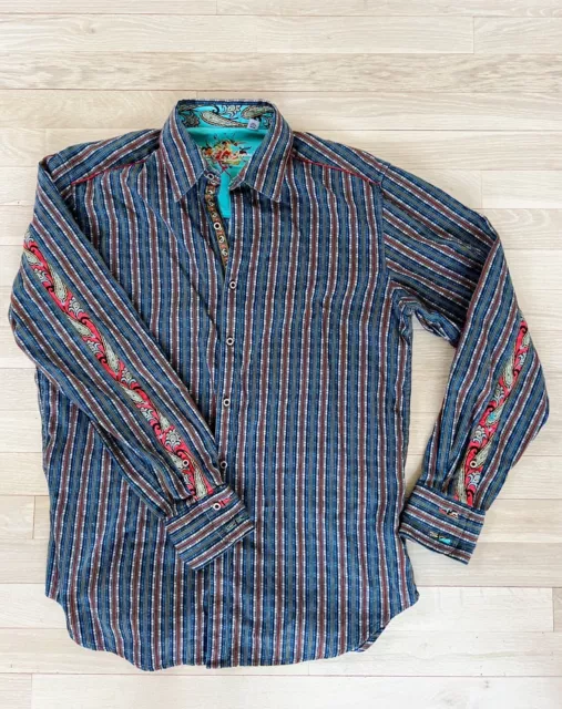 Robert Graham Classic Fit Men's Stripe/Paisley Button Down Long Sleeve Shirt M