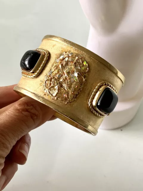 Bracelet Manchette Signe Italy cabochons jewelry bijoux vintage Couture Gripoix
