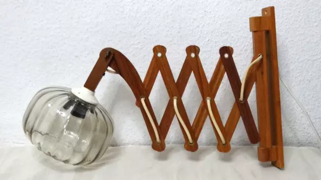 Scherenlampe Teak Holz Wandlampe Leuchte  Vintage 50er-60er Wandleuchte Glasschi
