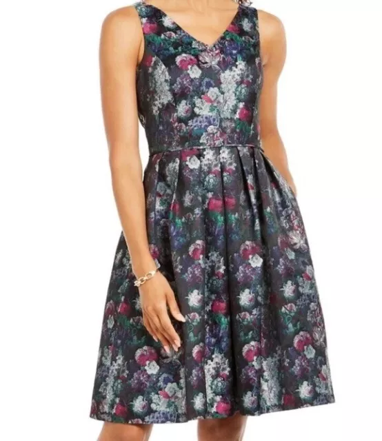 Tahari Arthur Levine Floral Jacquard Fit Flare Cocktail Dress Womens Sz 10 NEW