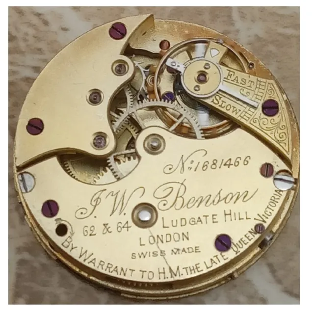 J W Benson of London Longines  Pocket Watch Movement ca. 1905 GWO