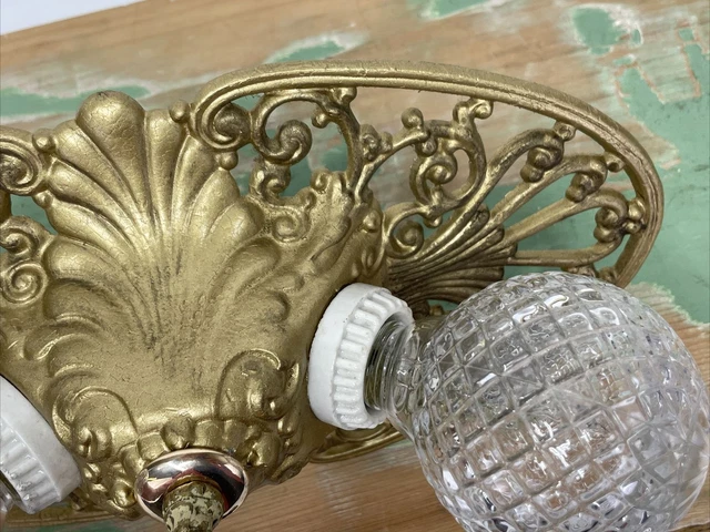 Antique Vtg Art Deco Victorian Flush Mount Ceiling or Wall Fixture 2 Bulb Vanity 13