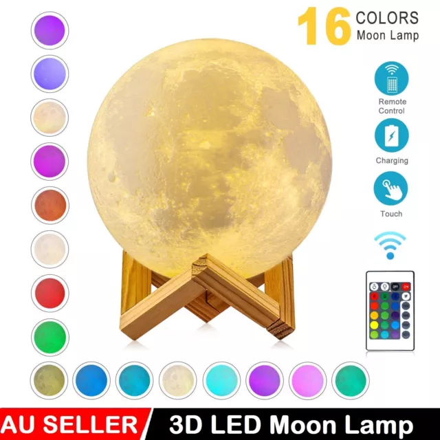 Magical Dimmable 3D Lunar Moon Lamp Moonlight LED Night Light Touch Pat Remote