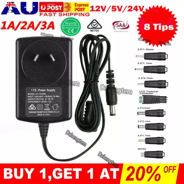 AC 240V to DC 12V 5V 24V 1A 2A 3A Power Supply Transformer Adapter For LED Strip