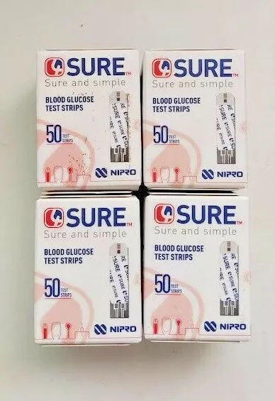 4Sure Sangre Glucosa Diabético Prueba Tiras Reactivas - Nipro - 4 Cajas De