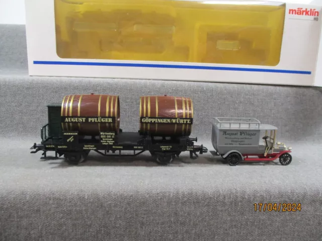 Märklin Spur H0 Güterwagen Museumswagen 1991 Weinwagen Pflüger mit LKW in OVP