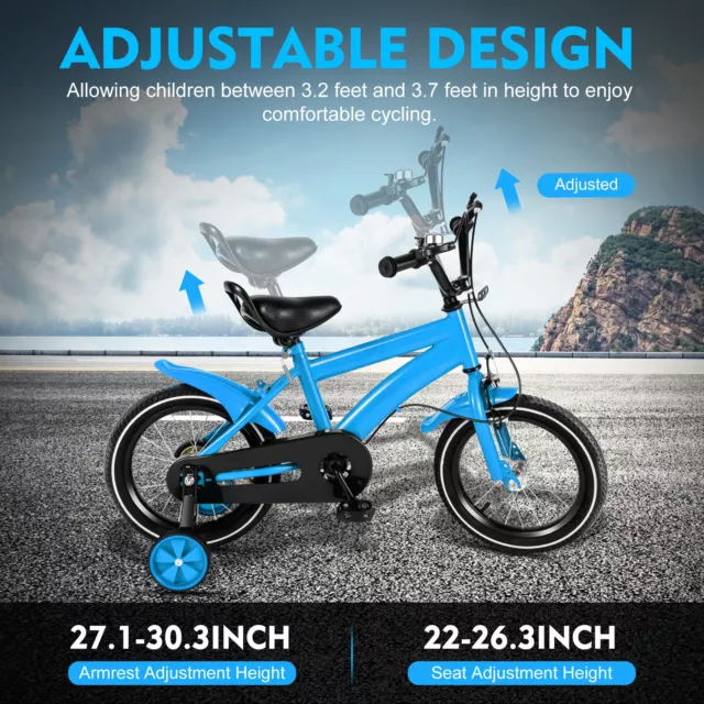 14 Zoll Kinderfahrrad mit Stützrädern für 3-4 Jahre Jungen Classic Bike Blau NEU 2