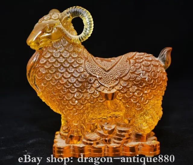4.4" Marked Chinese Coloured Glaze Fengshui 12 Zodiac Year Sheep Sculpture