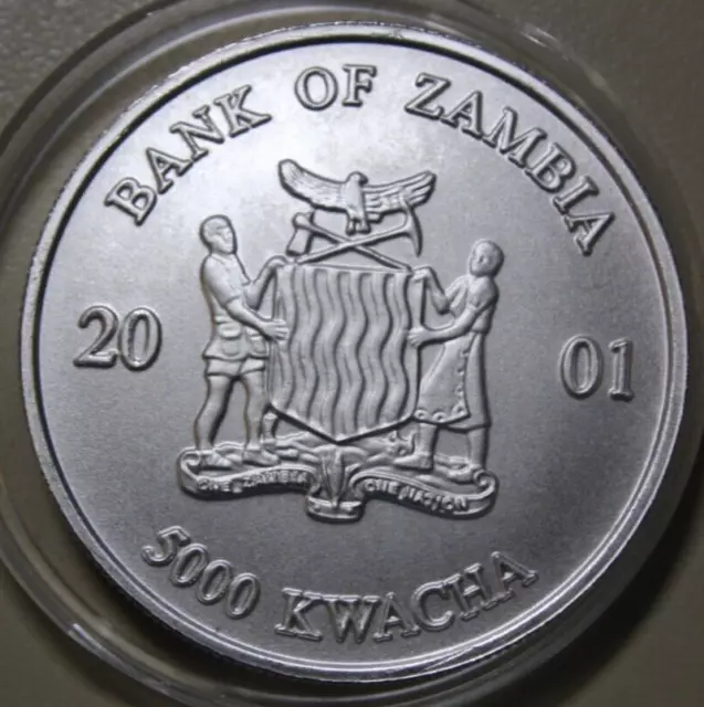 2001 Africa Zambia Silver 1oz "African Wildlife" #F5320 "Elephant" Colored 3