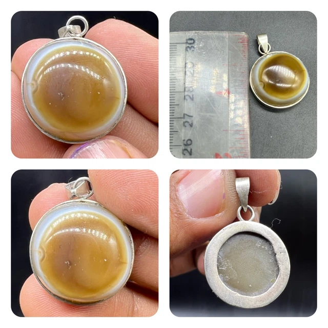 Beautiful Old Vintage Tibetan Himalayan Etched Dzi Luk Mik Goat Eye Pendent
