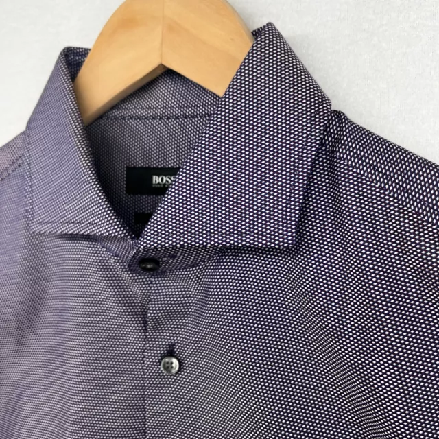 HUGO BOSS Shirt Men 39 15.5 Jason Slim Fit Birds Eye Button Up Cotton Blue Italy