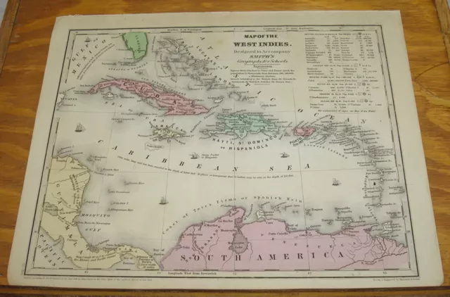 1844 Smith’s Antique COLOR Map/WEST INDIES