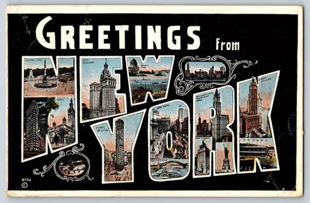 Vintage Postcard Greetings from New York City Large Letter Posted 1923