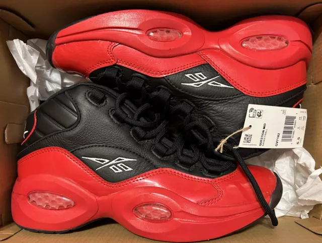 Reebok Question Mid Kids Size 5.5 Black Red Allen Iverson AI 76ers Bred