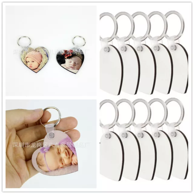 10Pcs Heart Blank MDF Board Sublimation Printing Keyrings For Heat Press Machine