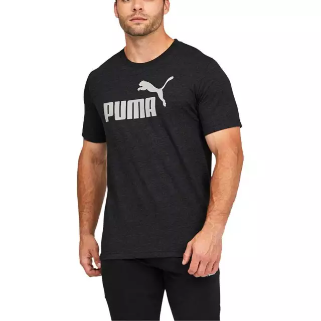 Puma Ess Heather Logo Crew Neck Short Sleeve T-Shirt Mens Black Athletic Casual