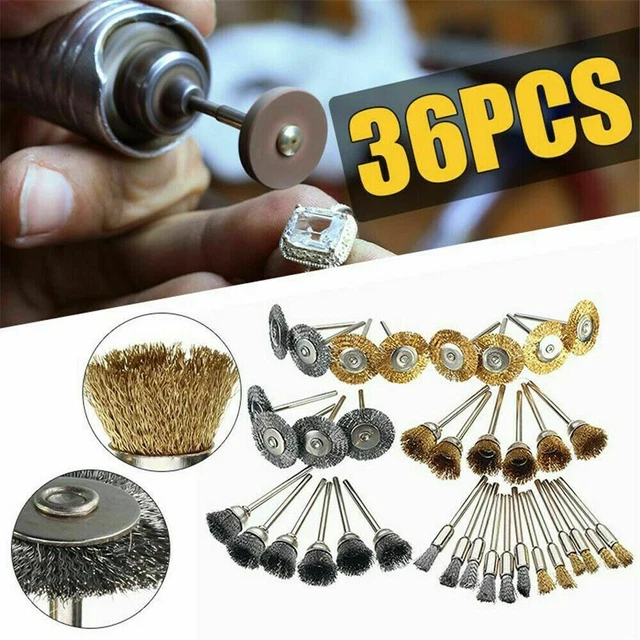 36 pz pennello mini filo spazzole ottone tazza ruota per smerigliatrice trapano parti