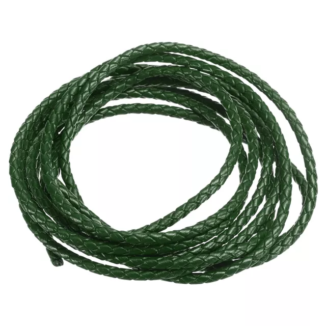 3mm Round Braided Leather Cord for Crafts Jewelry Making, Dark Green(2.2Yards)