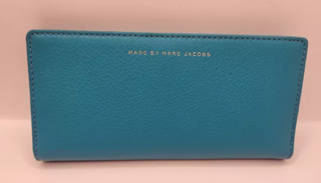 Marc By Marc Jacobs Teal Blue Grey Colorblock Leather Bifold Wallet Snap NEW 2