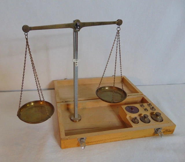 Brass Gold or Apothecary Travelling Scale Vintage W/ Weights and Box W. Germany