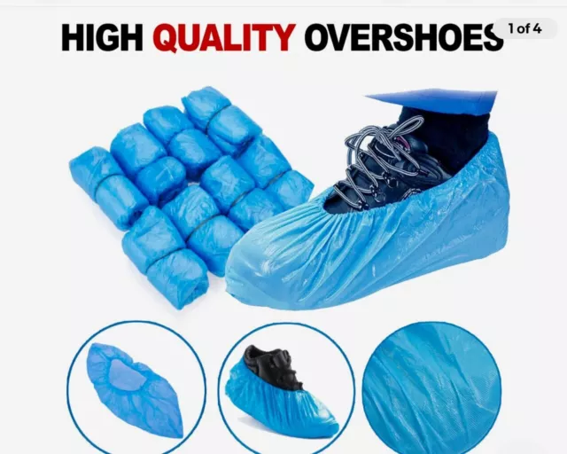 100 Disposable Shoe Cover Blue Anti Slip Plastic Cleaning Overshoes Boot Safety