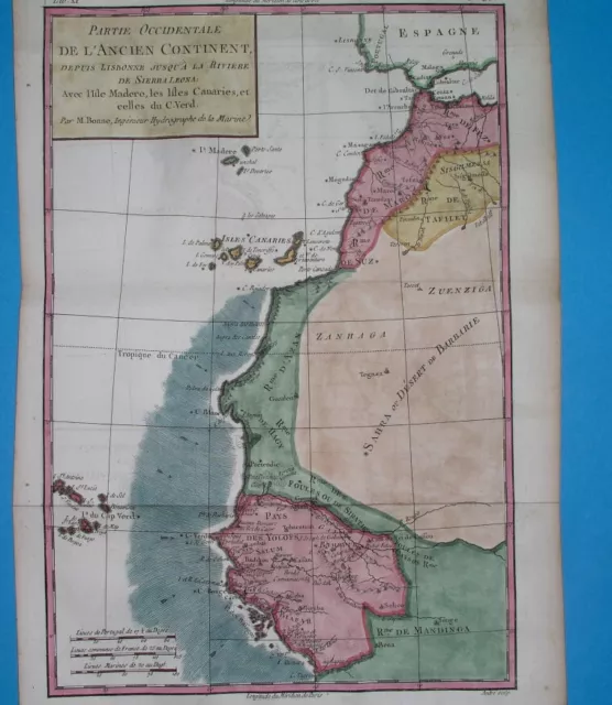 1780 Original Map Africa Morocco Senegal Mauritania Cape Verde Canary Sahara