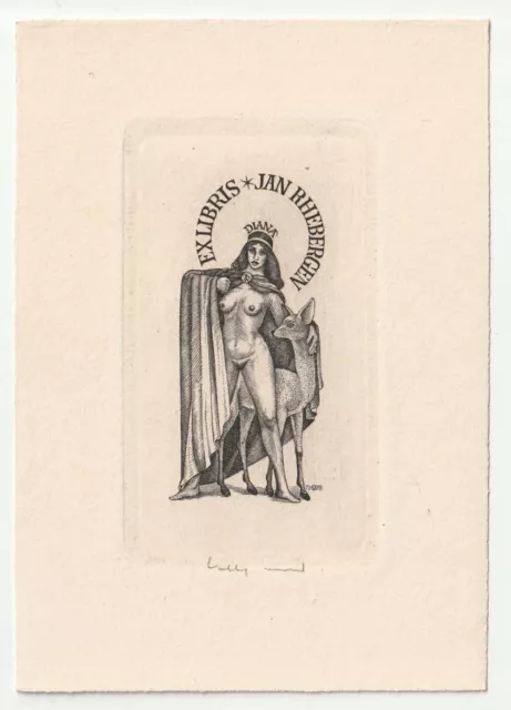 OSWIN VOLKAMER: Exlibris für Jan Rhebergen, Akt mit Reh