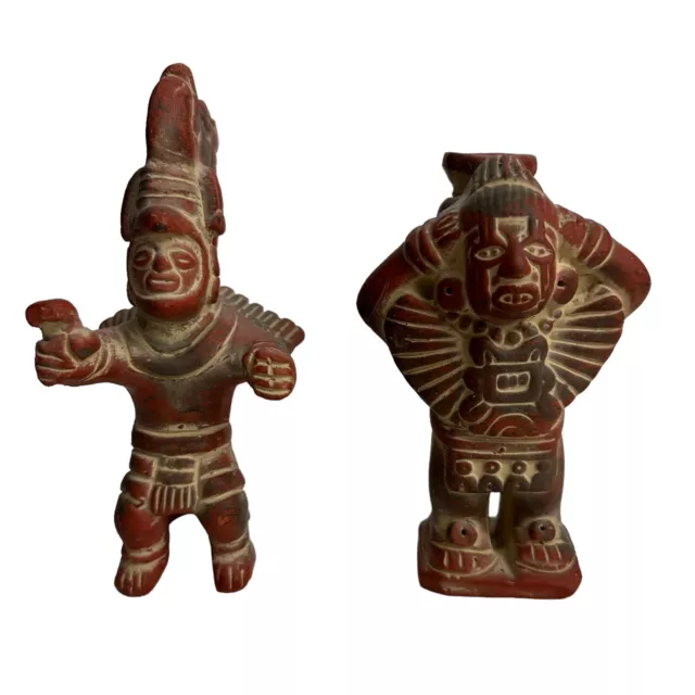 VINTAGE AZTEC INCA Mayan MexicoFolk Art Warrior Pottery Red Clay Figure ...