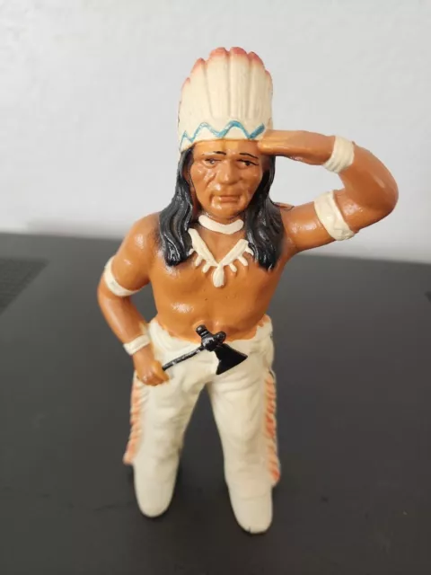 Vintage Cast Iron Native American Indian Chief Cast Iron Coin Bank 6" tall VGC