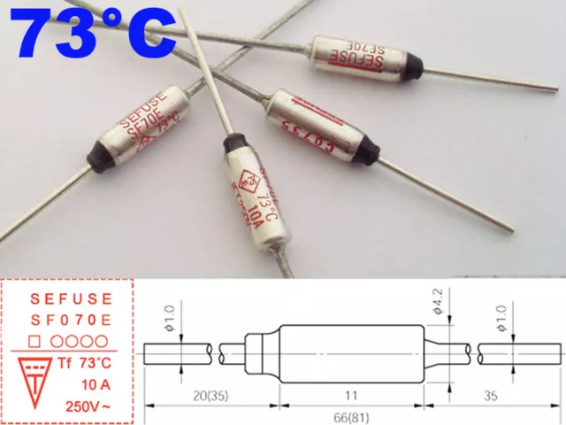 5 Pcs Microtemp Thermal Fuse 73°C 73 Degree TF Cutoff SF70E 10A AC 250V New