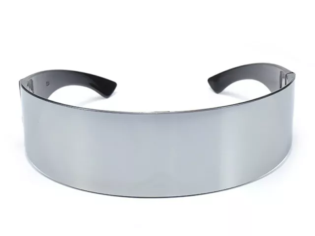 Argent Chrome Lunettes Enroulé de Soleil Miroir Cyborg Cyclopes Déguisement