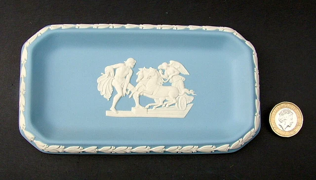 Wedgwood White on Blue Jasper Ware Rectangular Tray Shape 2597 15.5cmw in VGC