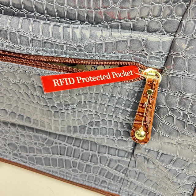 Samantha Brown Croc Embossed Blue/Gray Weekend Shoulder Tote Bag Luggage PVC 8