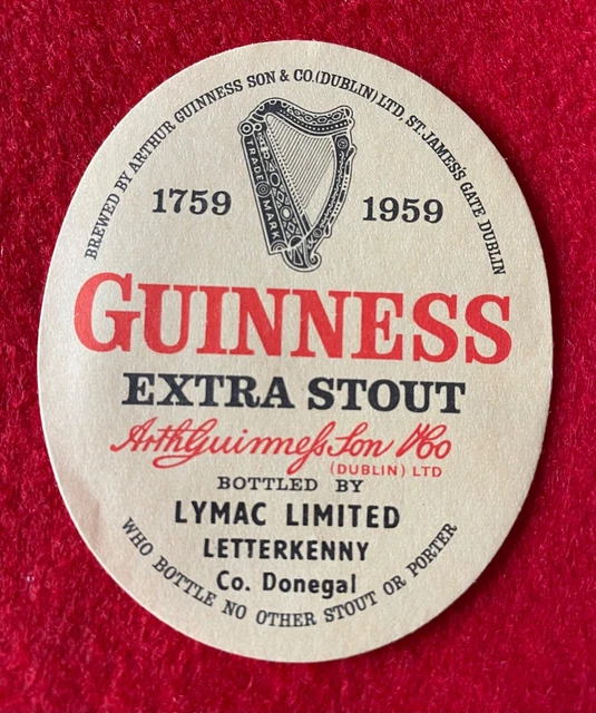 Guinness Bottle Label , Letterkenny , Co. Donegal , Ireland, Brewery, Vintage.