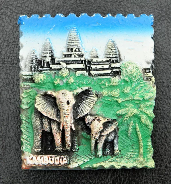 Kühlschrankmagnet 3D Souvenir Kambodscha Angkor Wat Tempel Elefanten Harz