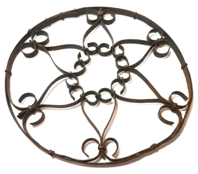 Rare Mid-19Th C American Antique Rustic Scrolled Iron Flat Stock Floral Trivet