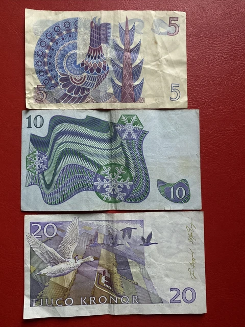 Sweden 5/10/20 Kronor Crown Banknotes 1965/1984 2
