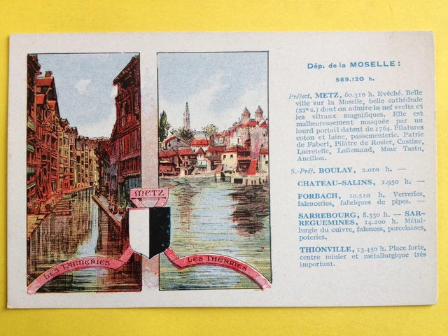 cpa Pastille Valda Illustration Dept. de la MOSELLE METZ Thermes Armoirie Blason