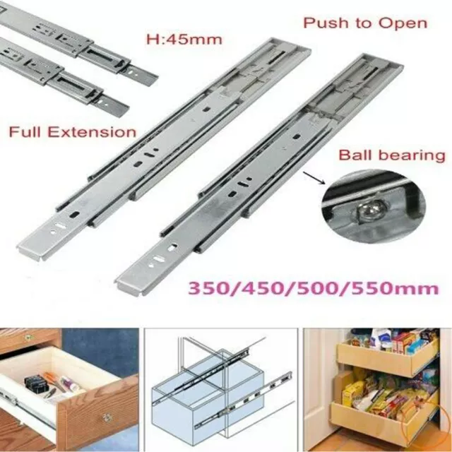 2/5 Pair Ball Bearing Push To Open Drawer Runners Slides Full Extension 14"-22"