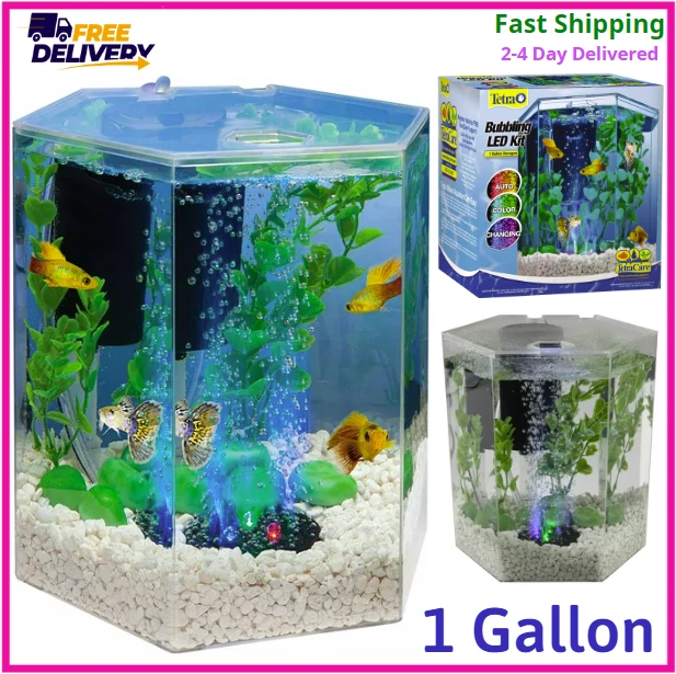 Aquarium Kit LED Lighting Internal Filter 1-Gallon Home Office Desk Betta Tank