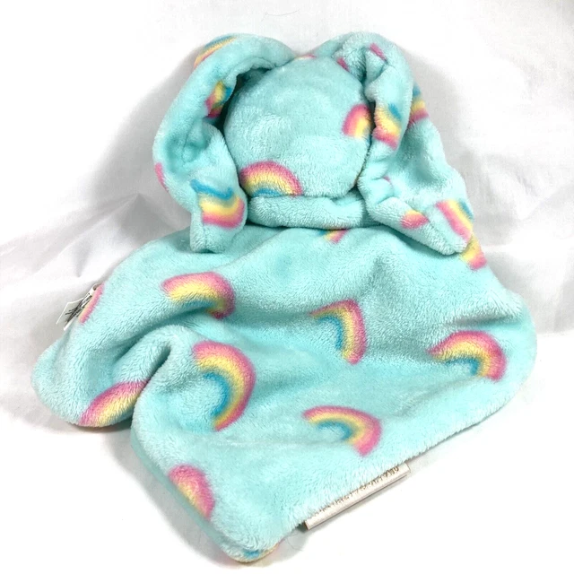 Blankets And Beyond Rainbow Bunny Rabbit Security Lovey Baby Toy Aqua Blue